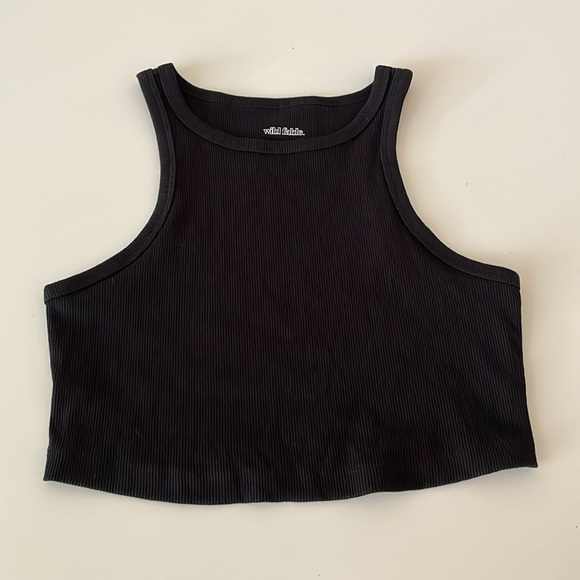 Wild Fable Crop Top Scoop Neck Ribbed Tank Black - Picture 2 of 13